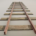 Train Traveling On Rusty Rail Tracks With Wooden Sleepers And Metal Rails
