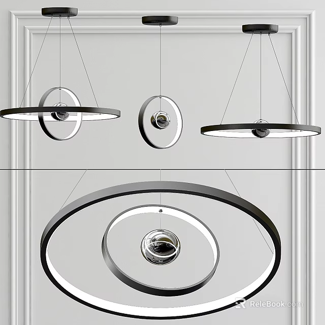 Modern Circular Ring Chandeliers With Sleek Metal And Glass Design Elements 3d model