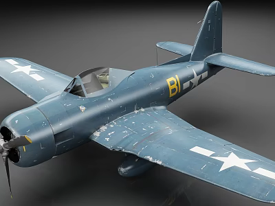 Vintage Blue Fighter Plane With Stars On Wings And Yellow B Mark 3d model