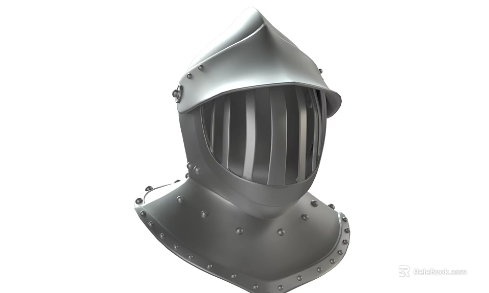 Medieval Knight Helmet With Metal Construction Grill Visor And Riveted Base 3d model 