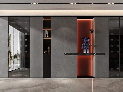 Elegant Modern Wine Cabinet Interior With Glass Doors LED Lighting And Display Shelves 3d model