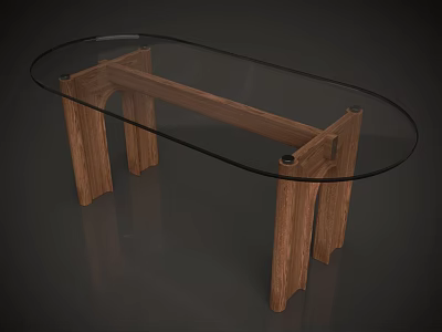Oval Glass Top Dining Table With Sleek Wooden Legs And Modern Design 3d model