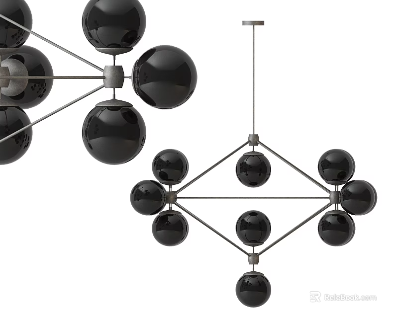 Modern Black Sphere Chandelier With Geometric Metal Frame Design Elements 3d model