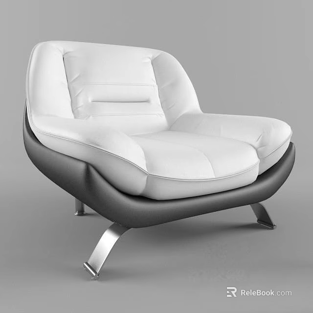 Modern White Leather Single Sofa With Sleek Metal Legs And Stitched Design 3d model 