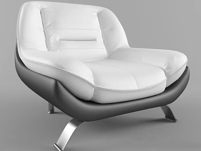 Modern White Leather Single Sofa With Sleek Metal Legs And Stitched Design 3d model