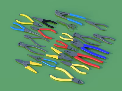 Colorful Assorted Pliers and Hardware Tools for Home Repair Projects 3d model