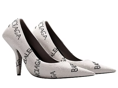 Balenciaga Pointed Toe High Heels With Knitted Texture And Light Gray Color 3d model