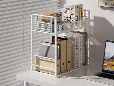 White Metal Wire Storage Rack Two Tier Desk Organizer For Books Folders Home Office 3d model