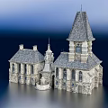 Ancient Stone Architecture With Pointed Roof Tower Multiple Sections And Classic Windows Design 3d model