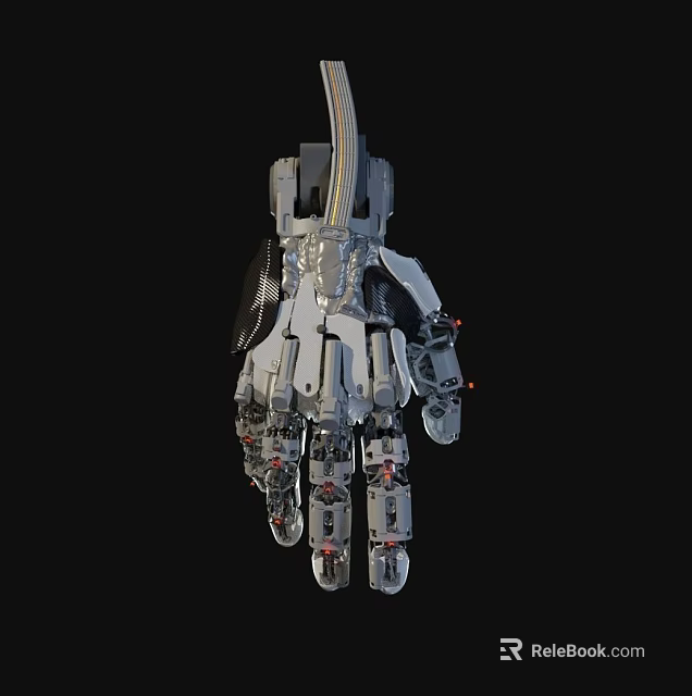 Futuristic Mechanical Arm Game Movie Character Featuring Metallic Texture Joint Details And Connected Wires 3d model 