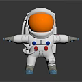 Man in White Astronaut Suit With Orange Helmet And Blue Boots Standing With Chest Buttons