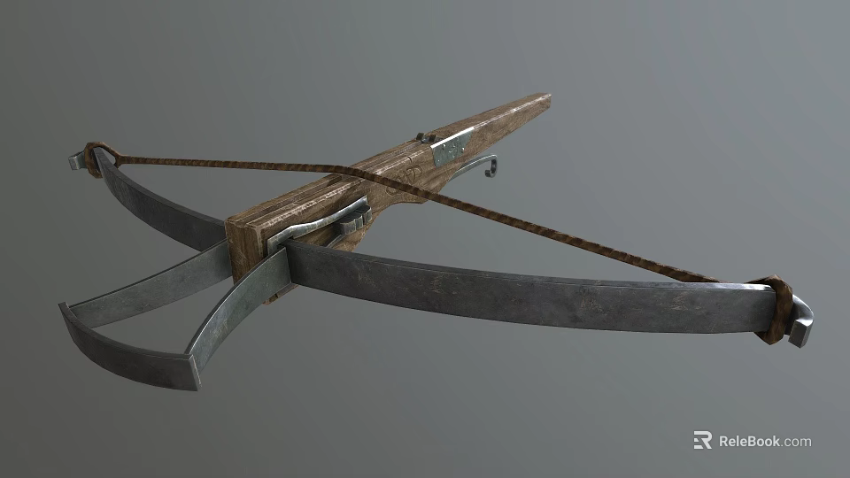 Traditional Weapon Crossbow With Wooden Body Metal Components And Bowstring Design 3d model 