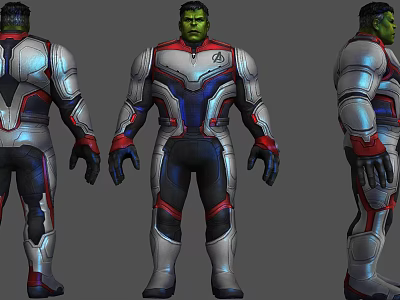 Avengers Hulk Character Costume Design With Silver Blue Red Armor Front Back Side Views 3d model