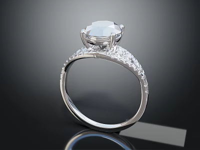 Elegant Diamond Engagement Ring with Large Central Stone and Sparkling Small Diamonds on Platinum Band 3d model