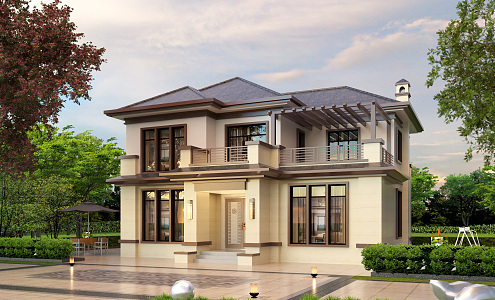 New Chinese style single-family villa 3d model