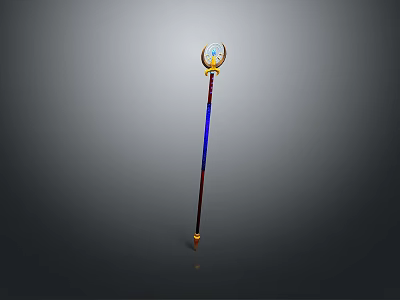 Magic Staff Weapon With Circular Top Gemstone Decoration Blue Red Body And Golden Bottom Ornament 3d model