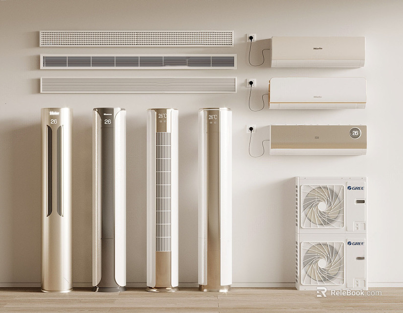 Modern Air Conditioners And Fans Including Standing Wall Mounted And Cabinet Models In Various Designs 3d model 
