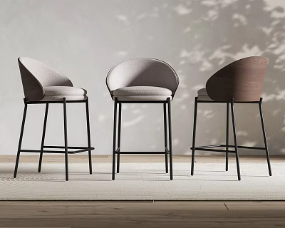 Light Gray And Dark Brown Modern Bar Stools With Black Legs Shadow Effect Background Design 3d model