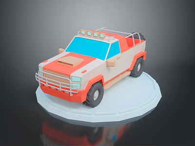 3D Model Orange And Beige Off Road Truck With Roof Lights On White Circular Platform 3d model