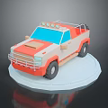 3D Model Orange And Beige Off Road Truck With Roof Lights On White Circular Platform