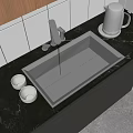 Stainless Steel Kitchen Sink With Faucet On Marble Countertop Including Small Bowls And Cabinets