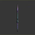 Game Movie Character With Ornate Sword Featuring Pink Blue Gradient And Gemstone Accents