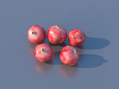 Five Fresh Red Pomegranates on Gray Surface with Natural Shine 3d model