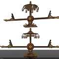 Traditional Chinese Ornate Multi layered Decorative Stand With Hanging Lanterns And Red Accents