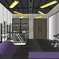 Modern Fitness Gym Interior With Graffiti Wall Yellow Lights And Workout Equipment