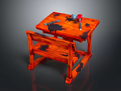 Wooden Kids Table with Chair and Tools for Creative Craft Play Time 3d model