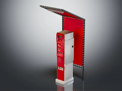 Red And White Standing Machine With Roofed Top And Front Control Panel 3d model