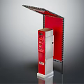 Red And White Standing Machine With Roofed Top And Front Control Panel