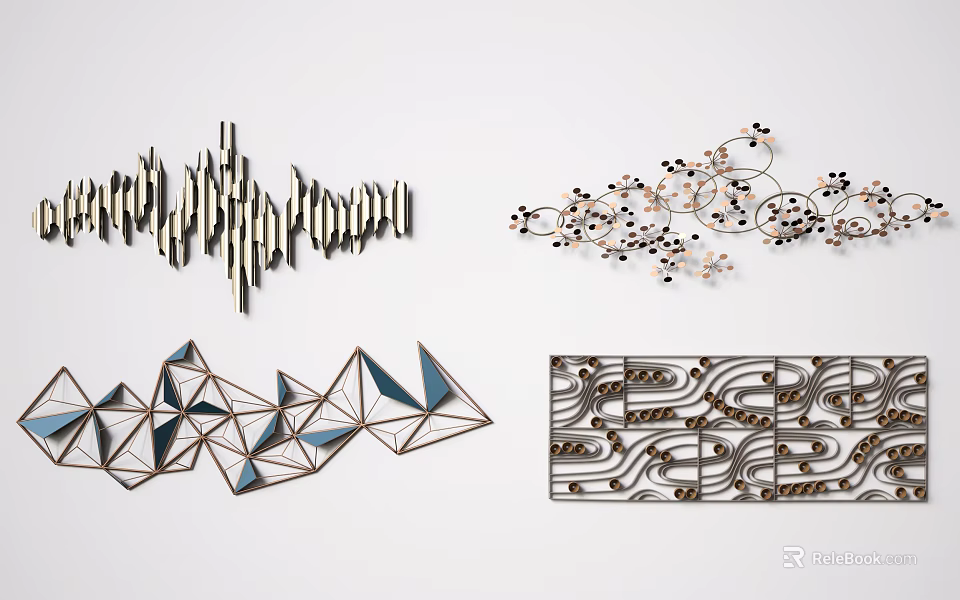 Modern Abstract Wall Decor With Geometric Shapes Metal Frames And Curved Patterns 3d model