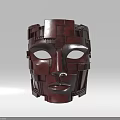 Abstract Red Mask Sculpture Carving With Geometric Block Design And Modern Style