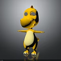 Cute Yellow Cartoon Dinosaur Character With Big Eyes And White Belly Standing Pose