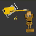 Yellow Construction Excavator Loader Vehicles With Worker Figures And Tripod