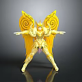 Golden Mythical Warrior Figure With Spiral Patterned Wings And Outstretched Arms
