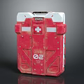 Red Medical Oxygen Device With White Cross Symbol And O2 Label For Emergency Use