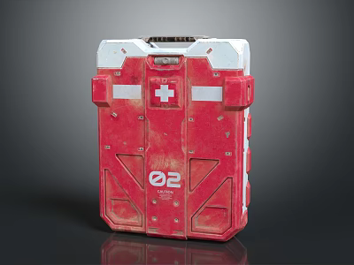 Red Medical Oxygen Device With White Cross Symbol And O2 Label For Emergency Use 3d model