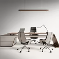 Modern Office Desk Design With Laptop Ergonomic Chairs Desk Lamp And Storage Drawers