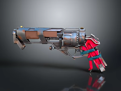 Futuristic Mechanical Weapon with Metallic Body Red Blue Accents and Complex Gears Design 3d model