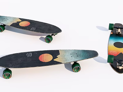 Colorful Skateboards With Green Wheels And Sun Cloud Graphic Designs For Sports 3d model