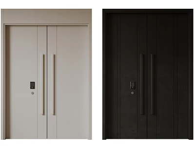 Modern Wooden Double Doors With Metal Handles And Electronic Lock In White And Dark Brown 3d model