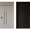 Modern Wooden Double Doors With Metal Handles And Electronic Lock In White And Dark Brown