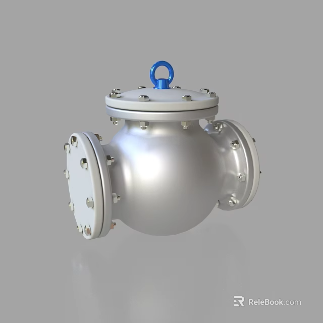 Silver Spherical Industrial Equipment With Blue Top Ring And Flange Connections 3d model 