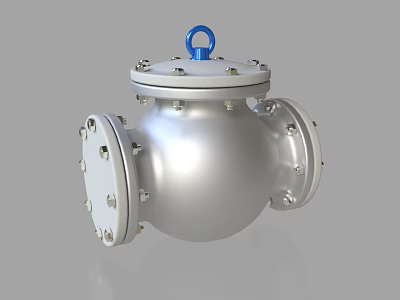 Silver Spherical Industrial Equipment With Blue Top Ring And Flange Connections 3d model