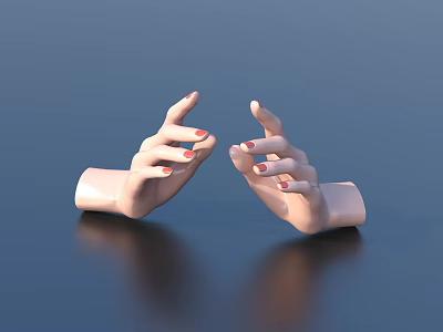 Woman's Manicured Hands With Red Painted Nails On Blue Background With Reflection 3d model