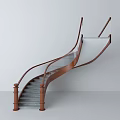Elegant Modern Spiral Staircase With Wooden Golden Handrail And Gray Steps