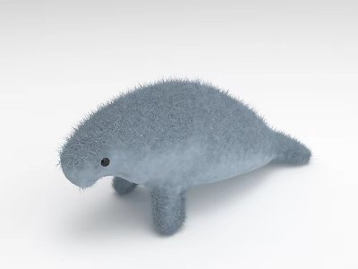 Cute Blue Manatee Plush Toy With Fluffy Soft Fur And Black Eyes 3d model