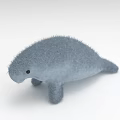 Cute Blue Manatee Plush Toy With Fluffy Soft Fur And Black Eyes